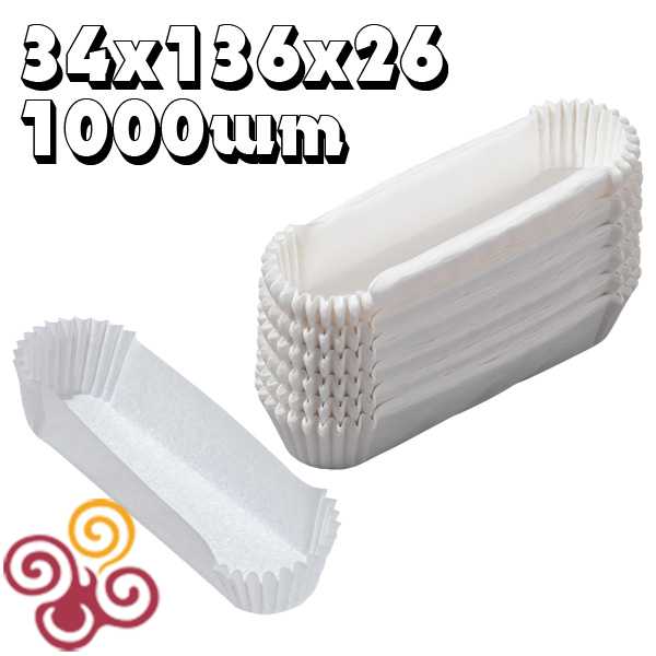 Набор бумажных форм для эклеров белые 34*136*26 мм 1000 шт.