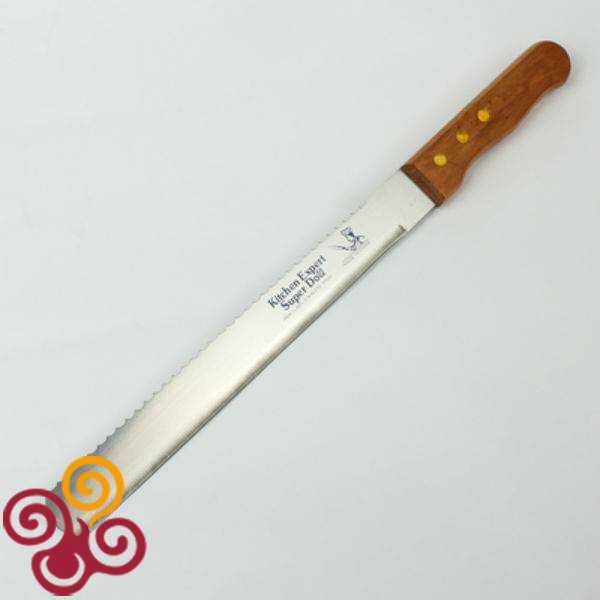 Нож для бисквита двусторонний с крупными зубцами и ровным краем, рабочая поверхность 22 см
