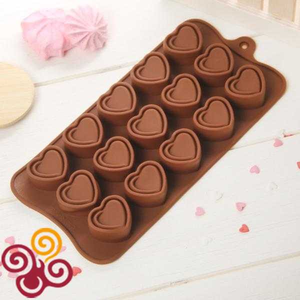 Форма для льда и шоколада "Сладкое сердце", 15 ячеек, цвет шоколадный