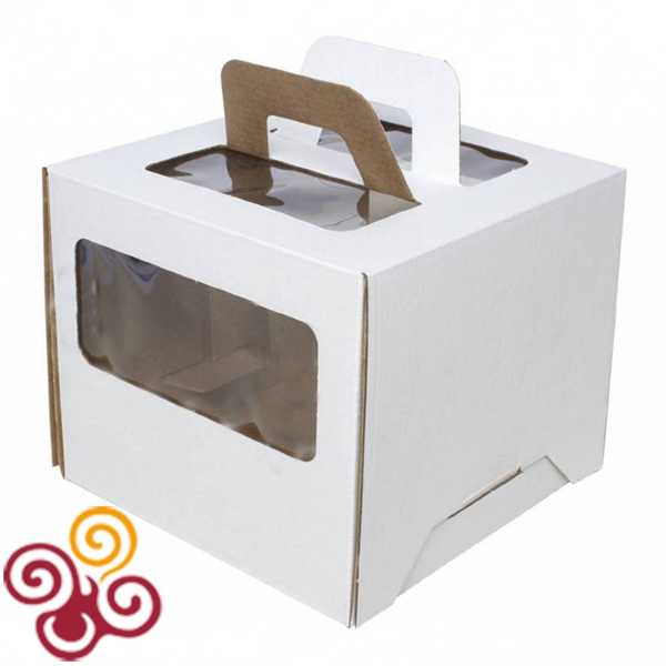 Коробка для торта картонная с ручками 260*260*260