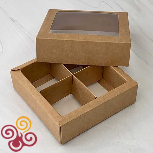 Коробка для 4 конфет с разделителями Крафт