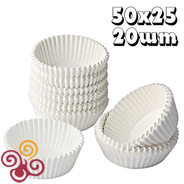 Набор бумажных форм для кексов белые 50*25 мм 20шт