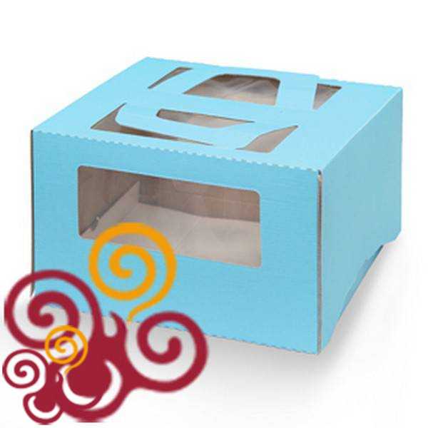 Упаковка для торта с ручкой и окном голубая 210*210*120